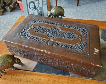 Vintage Ornate Box - Leather-Look Cardboard - Memory Box - Stash - Cache - Storage