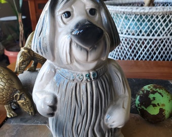 Vintage Ceramic Coin Bank - Mop-Haired Shaggy Dog - Ford - Mid-Century Kitsch - Sheep Dog - Made in USA