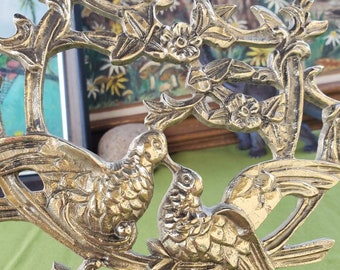 Vintage Brass Lovebirds Embellishment - Furniture Applique - Ormolu - Wall Hanging