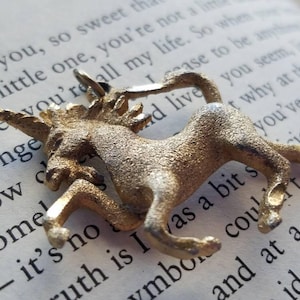 Vintage Sparkly Gold Unicorn Pendant - Mystical Creature Necklace