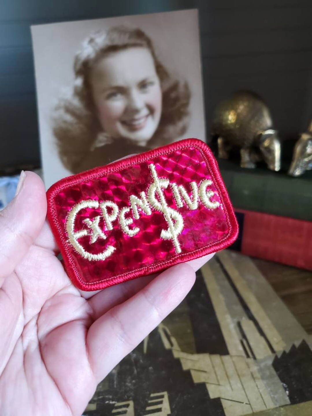 Vintage Holographic Patch - Expensive - Red Metallic - Jacket ...