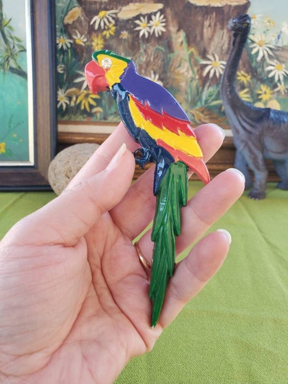 Vintage Parrot Brooch - Large - Macaw - Tropical B