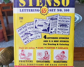 Vintage Stenso Stencil Set - Pack of Five - Alphabet - US Map - Numbers - Shapes - Lettering