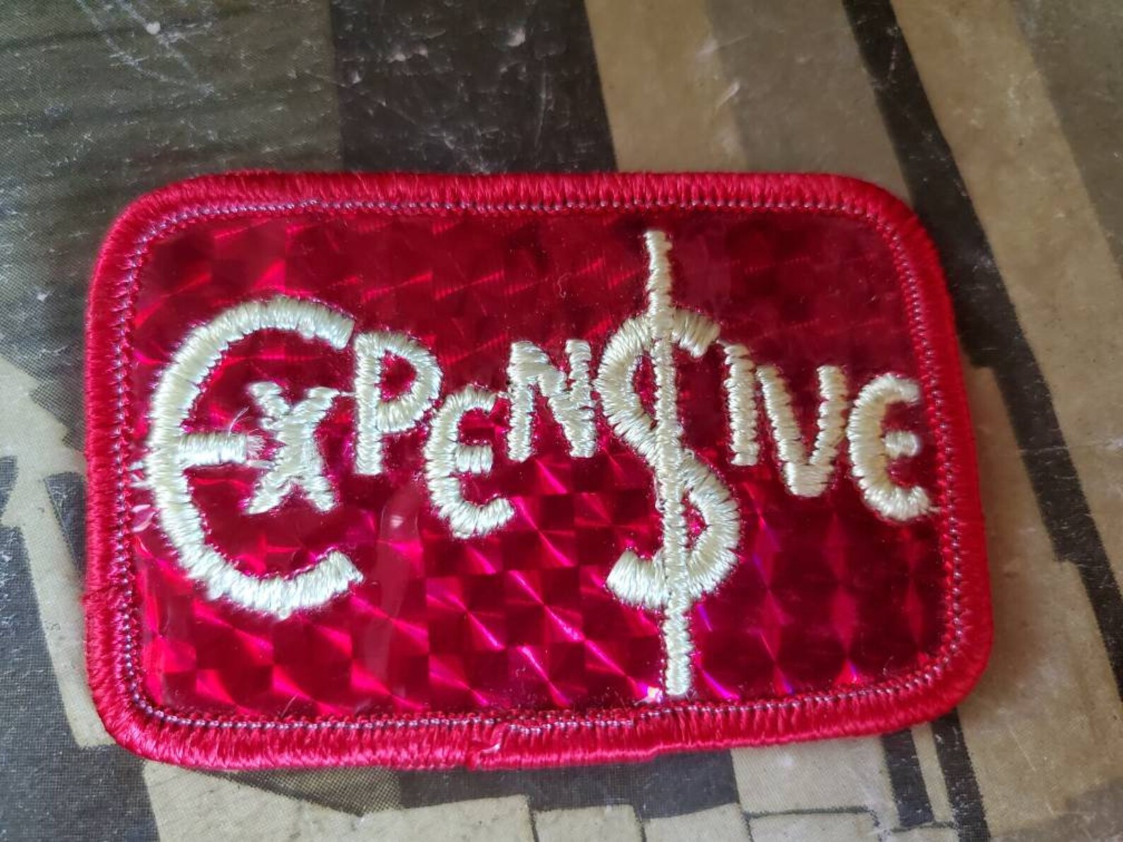 Vintage Holographic Patch - Expensive - Red Metallic - Jacket ...