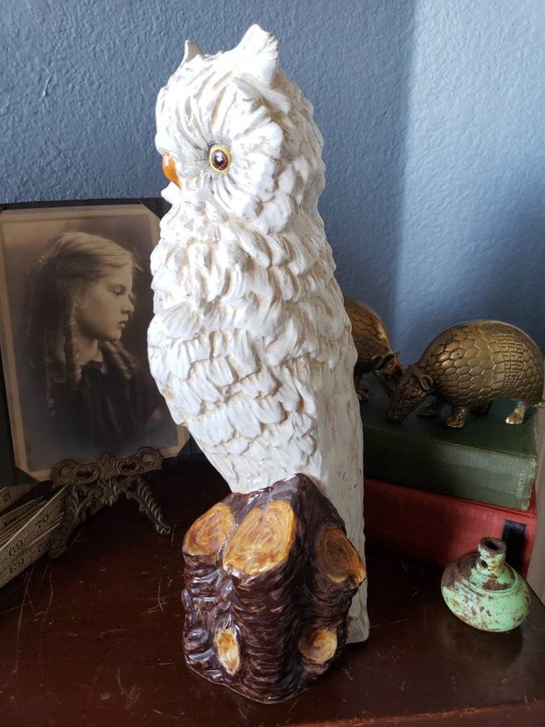 Vintage Large Ceramic Owl Statue White Owl on Branch Etsy