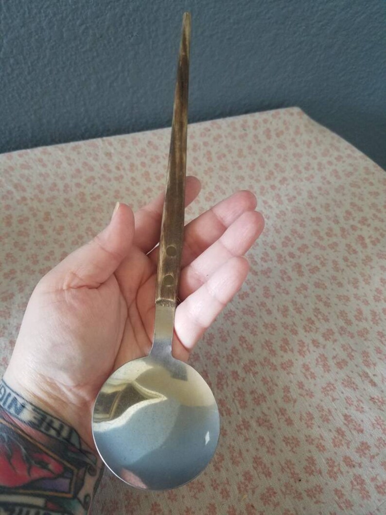 Round Bowl Serving Spoon Angled Wooden Handle