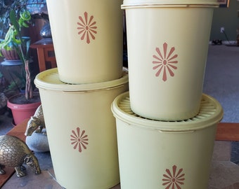 Vintage Tupperware Canister Set of 4 - Yellow Servalier - Pantry Storage - Starburst