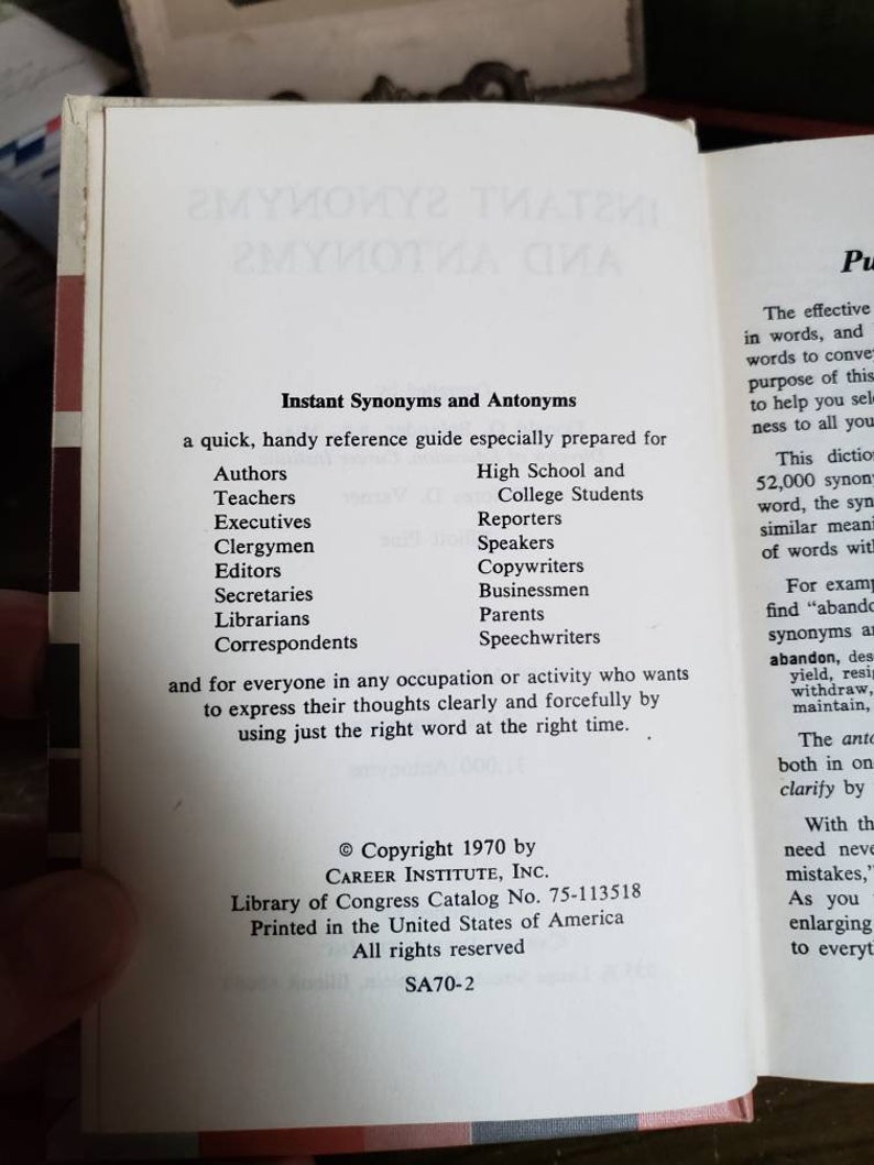Instant Synonyms and Antonyms Thesaurus 1970 Career Etsy