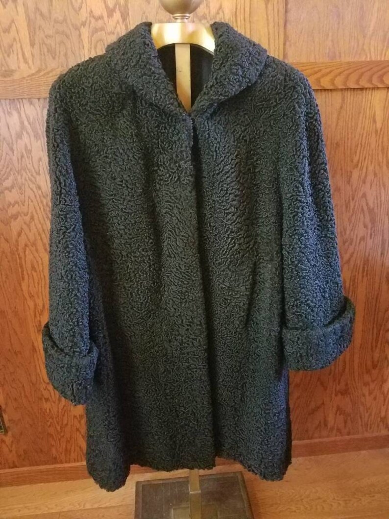 Vintage 1950s Persian Lamb Coat Black Wool Jacket Young | Etsy