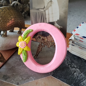 Vintage Ceramic Letter O - Nursery Decor - Pink - Yellow Flower - Handpainted - Wall Hanging Name - 1970s