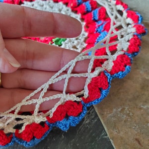 Vintage Doily Bowl Cover Crochet Rose Red, White, and Blue Shoo-Fly Cover image 4