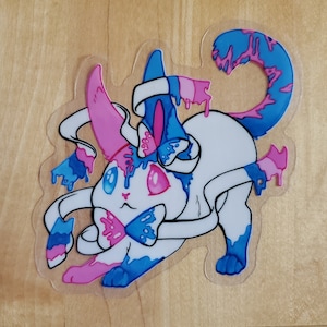 Autocollants Pokemon PRIDE Sylveon en vinyle transparent, autocollant imperméable durable, secret Trans Gynandromorphe brillant T4T, éclaboussures de peinture, cadeau mignon LGBTQIA
