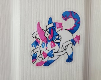 Pegatina Sylveon Pride: Salpicadura de pintura translúcida, vinilo transparente