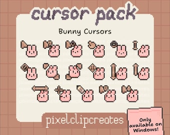 Pink Bunny Cursor Pack - Hand-Drawn Mouse Cursors for Windows (Digital Download)