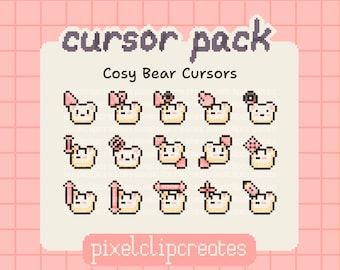Cosy Bear Cursor Pack - Hand Drawn Mouse Cursors for Windows (Digital Download)