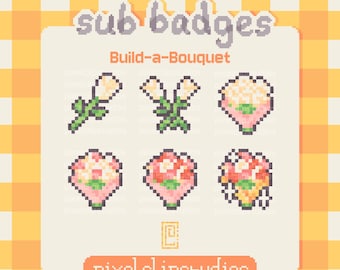 Insignias de suscripción a Pixel Flower Bouquet para Twitch (descarga digital)