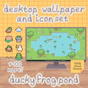 Frog Pond Desktop Organizer: Cute Pixel Art Icon & Wallpaper Pack for Windows and Mac (Digital Download)