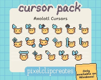 Yellow Axolotl Cursor Pack - Hand-Drawn Mouse Cursors for Windows (Digital Download)