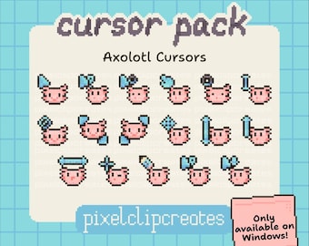 Pink Axolotl Cursor Pack - Hand-Drawn Mouse Cursors for Windows (Digital Download)
