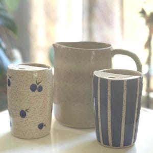 Handmade Rustic Ceramic Travel Tumbler with Spout Lid: Speckled Pottery