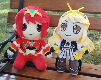 Mythra & Pyra Plush Set – Xenoblade Chronicles 2 Inspired – Anime Gamer Gift – 2 Fan-Made Plushes