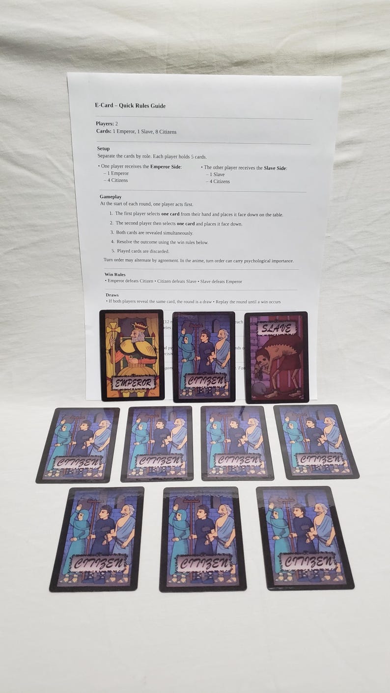 Kaiji E-Card Fan-Made Card Game – Ultimate Gambler Anime Playing Cards – Emperor Slave Citizen Set image 9