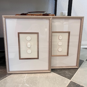 Framed Intaglio Art Set of 2 - Porcelain Intaglio - Scalloped Frame - Gold Leafing