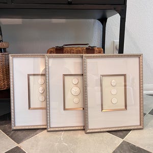 Framed Intaglio Art Set of 3  - Porcelain Intaglio - Scalloped Frame - Gold Leafing