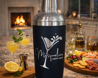 Coctelera personalizada / Coctelera de martini personalizada / Diseño grabado a láser / Acero inoxidable aislado de 20 oz