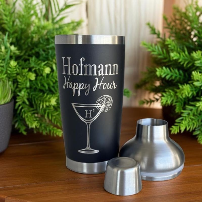 Coctelera personalizada / Grabado a láser de 593 ml / Acero inoxidable de alta calidad con recubrimiento en polvo negro / ¡Tu diseño personalizado incluido! ¡Salud!