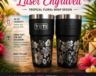 YETI 20 oz stapelbarer Becher | Laser gravierte Blumenverpackung | 7 Farbauswahl