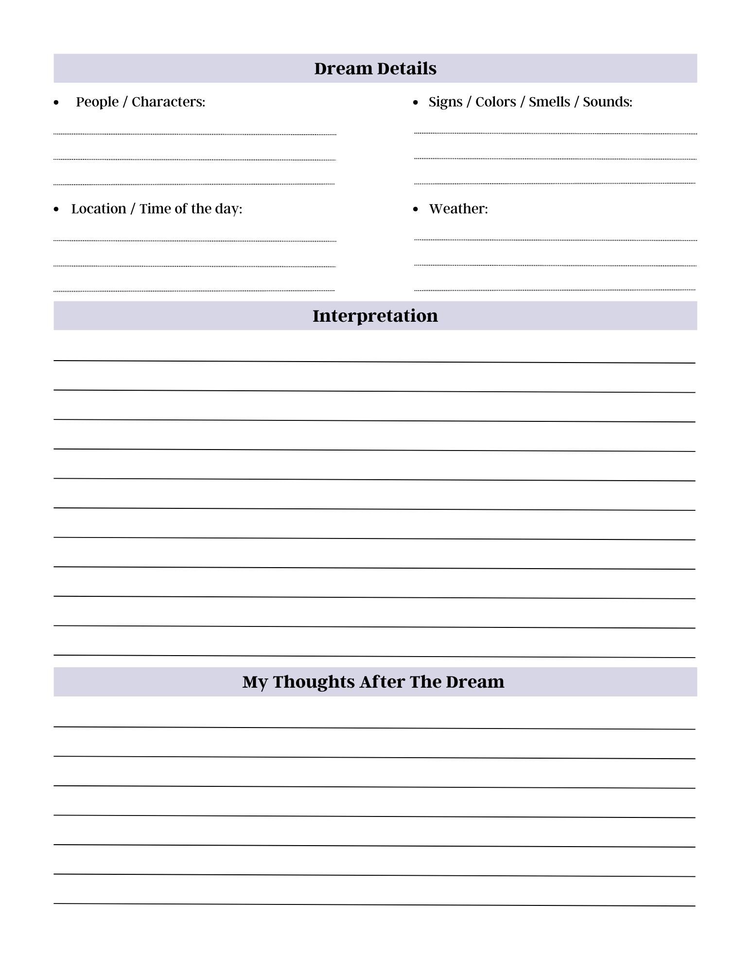 Dream Journal Template - Etsy