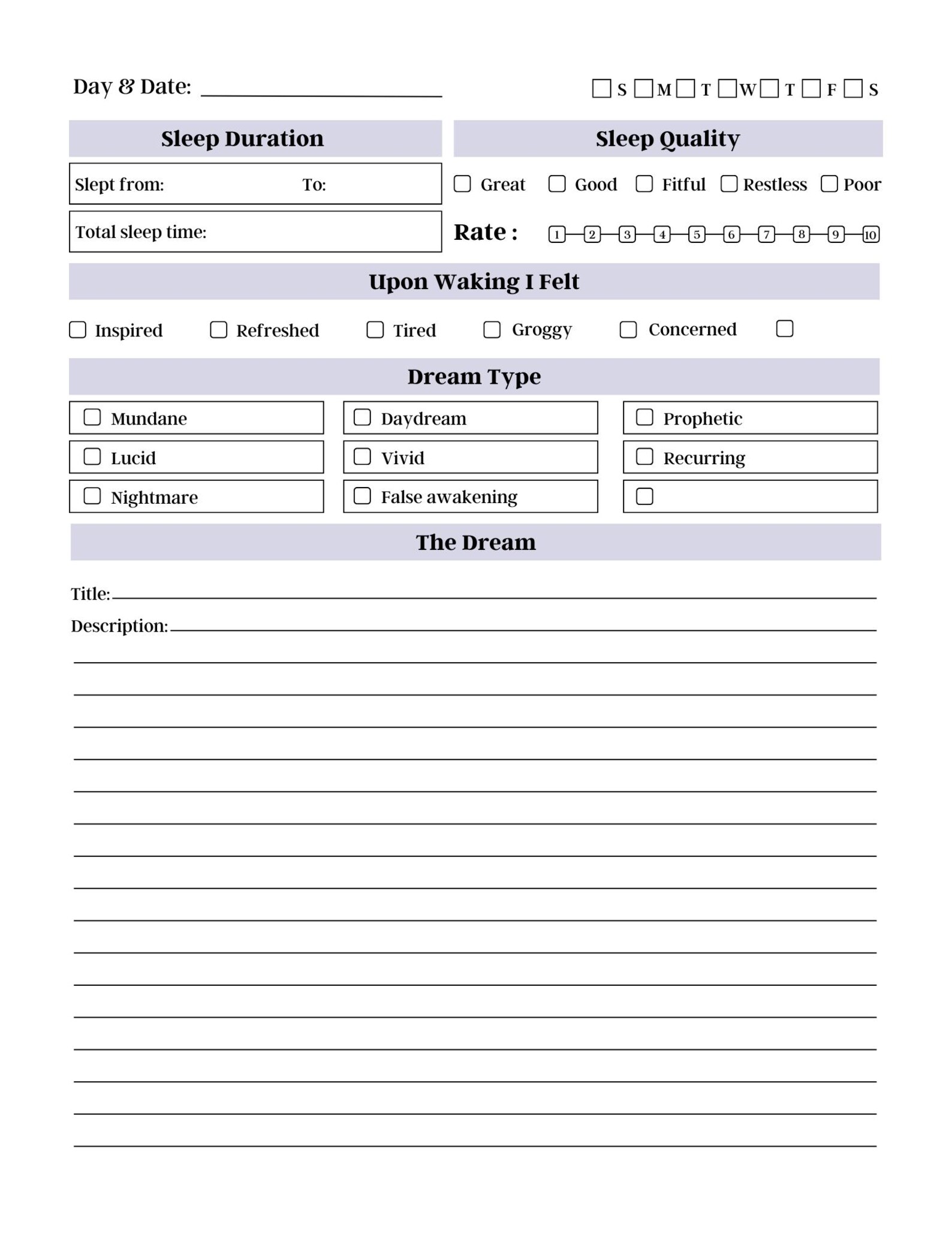 Dream Journal Template Etsy