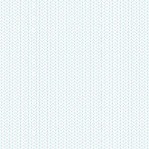 Puede incluir: Una hoja de papel blanco con un patrón de cuadrícula isométrica repetitivo compuesto por líneas finas de color azul claro. La cuadrícula consta de triángulos equiláteros dispuestos para formar una estructura geométrica.