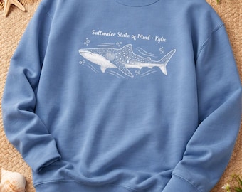 Whale Shark Shirt, Custom Sweatshirts Gift for Her, Personalized Clothing for Summer, Minimal White Crewneck Sweatshirt, Custom Name Shirt