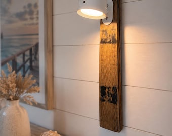 Whiskey Barrel Stave Rechargeable Wall Sconce Authentic Oak Wall Light Rustic Farmhouse Lighting Handmade Adult or Baby Night Light