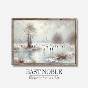Rustic Winter Skating Rink Painting Digital Download for Home Decor & Holiday Decor