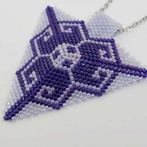 Beaded Blue Peyote Triangle Pendant / Seed Bead Necklace