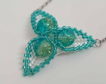 Beaded Peyote Triangle Flower Pendant / Seed Bead Necklace