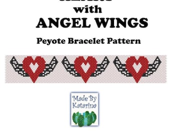 Peyote Bracelet Pattern Heart with Angel Wings / INSTANT DOWNLOAD PDF
