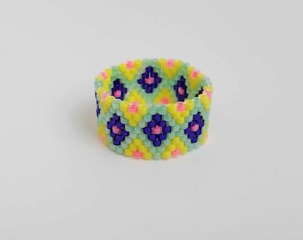 Beaded Peyote Ring / Multicolored Seed Bead Jewelry / Size 8 Ring / Gifts Under 20