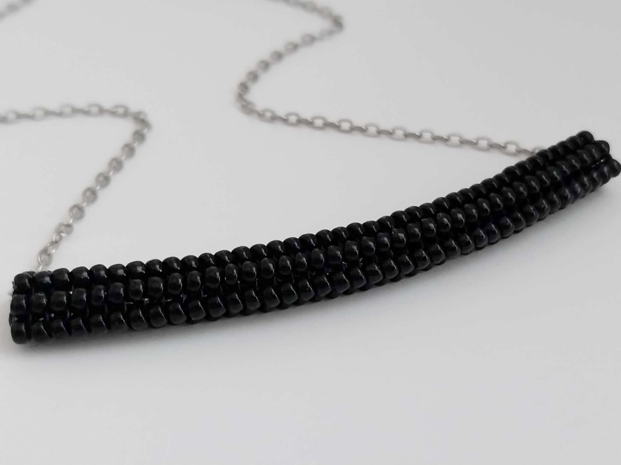 Adjustable Black Seed Bead Tube Necklace - Thyroid Neck Scar Cover