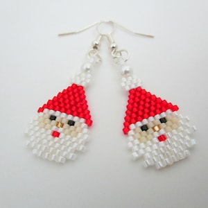 Beaded Santa Earrings / Christmas Jewelry / Seed Bead Santa