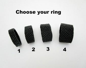 Beaded Black Peyote Ring / Seed Bead Jewelry / Choose Your Ring Width