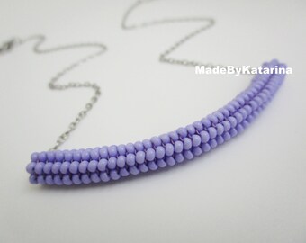 Adjustable Thyroid Neck Scar Cover Necklace in Light Violet / Beaded Seed Bead Tube Jewelry