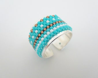 Adjustable Beaded Peyote Ring / Seed Bead Jewelry