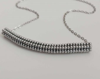 Adjustable Neck Scar Cover Necklace / Silver Beaded Tube Pendant / Seed Bead Jewelry