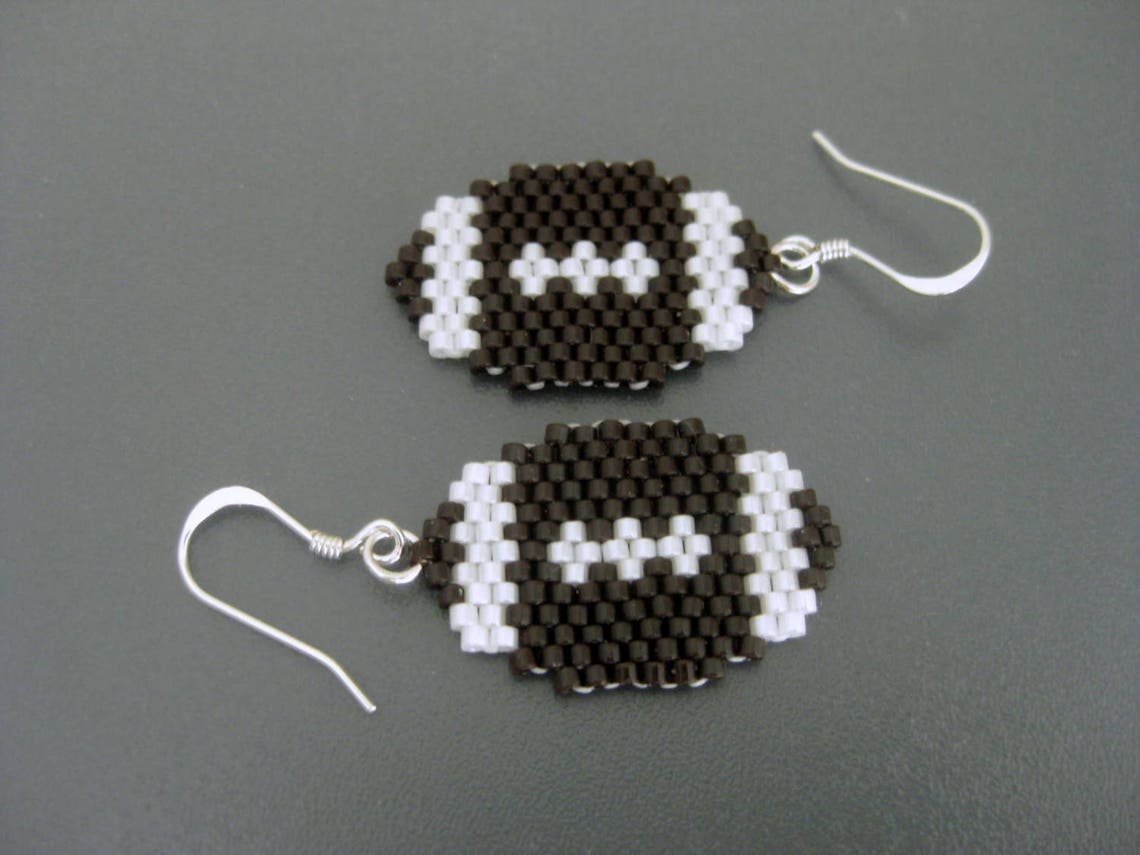 Beaded Football Earrings / Seed Bead Jewelry / Sterling Silver Earrings