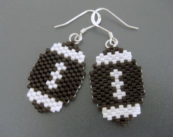 Beaded Football Earrings / Seed Bead Jewelry / Sterling Silver Earrings / Gifts Under 20 / US Duty Free