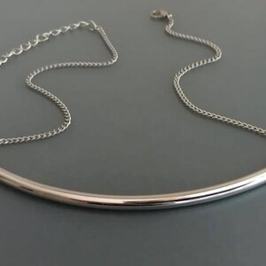 Long Silver Tube Necklace / Adjustable Thyroid Neck Scar Cover image 6
